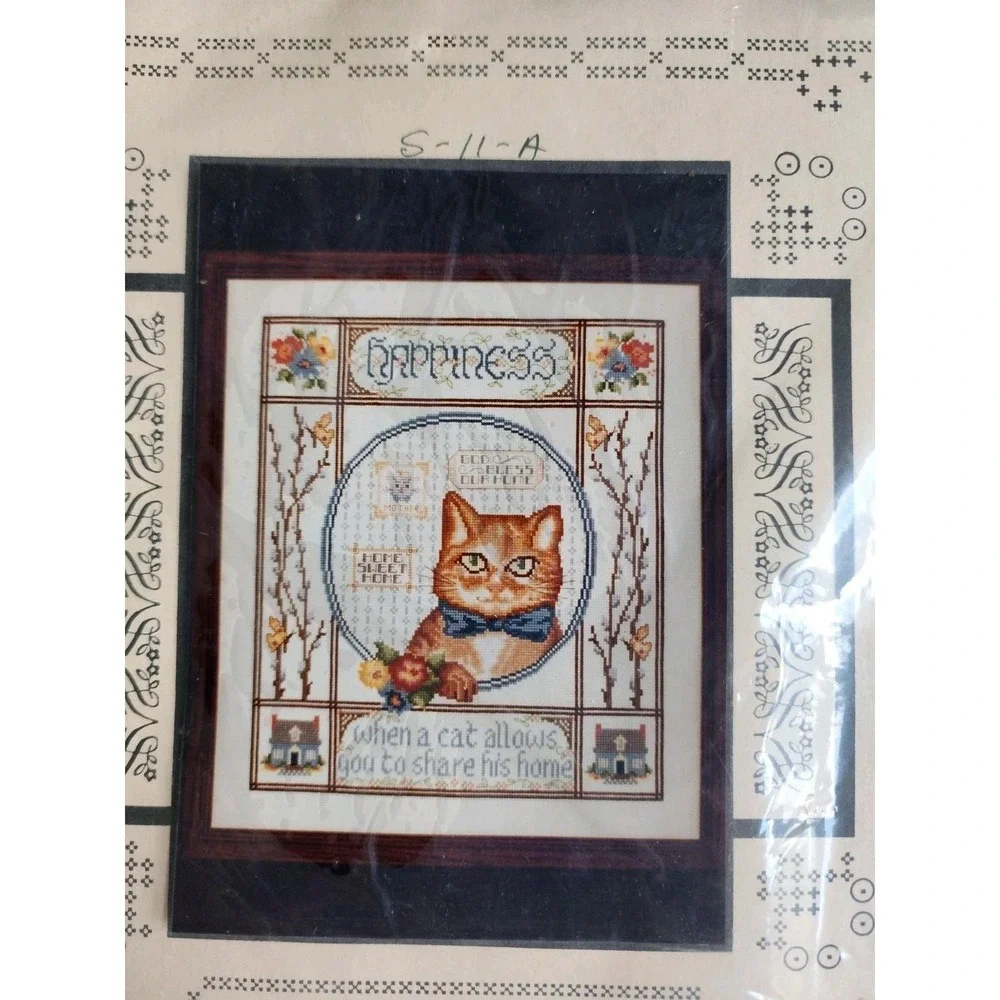 Vera K Enterprises Happiness Cat Home Cross Stitch Kit NOS New Vintage Kitty