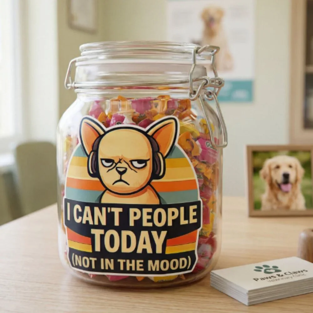 Funny Dog Treat Jar “I Can’t People Today” Glass Snack Jar 38oz