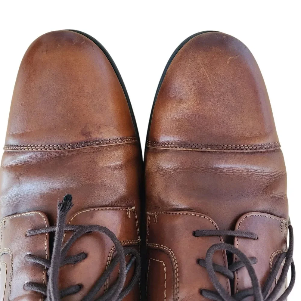 Florsheim Comfortech Men 13 D Cognac Brown Leather Cap Toe Derby Ortholite Shoes