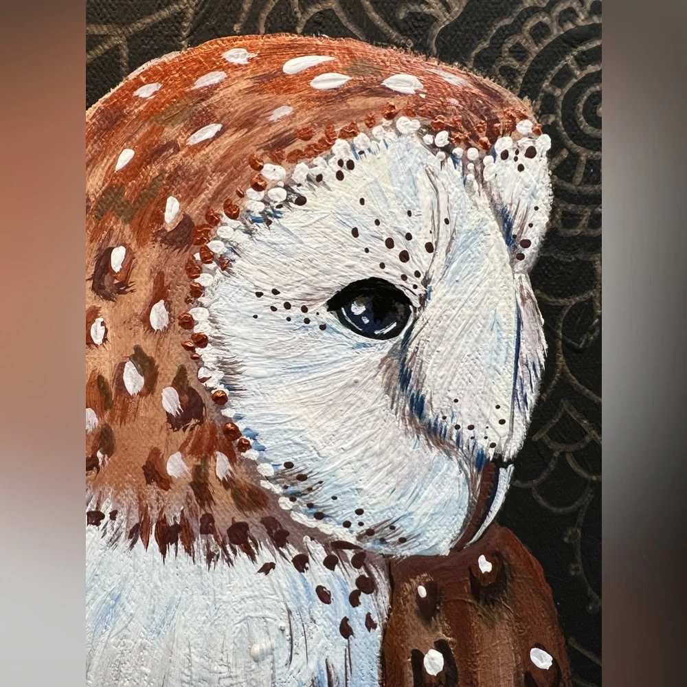 Custom Hand Painted Barn Owl Acrylic Painting Handmade One of A Kind