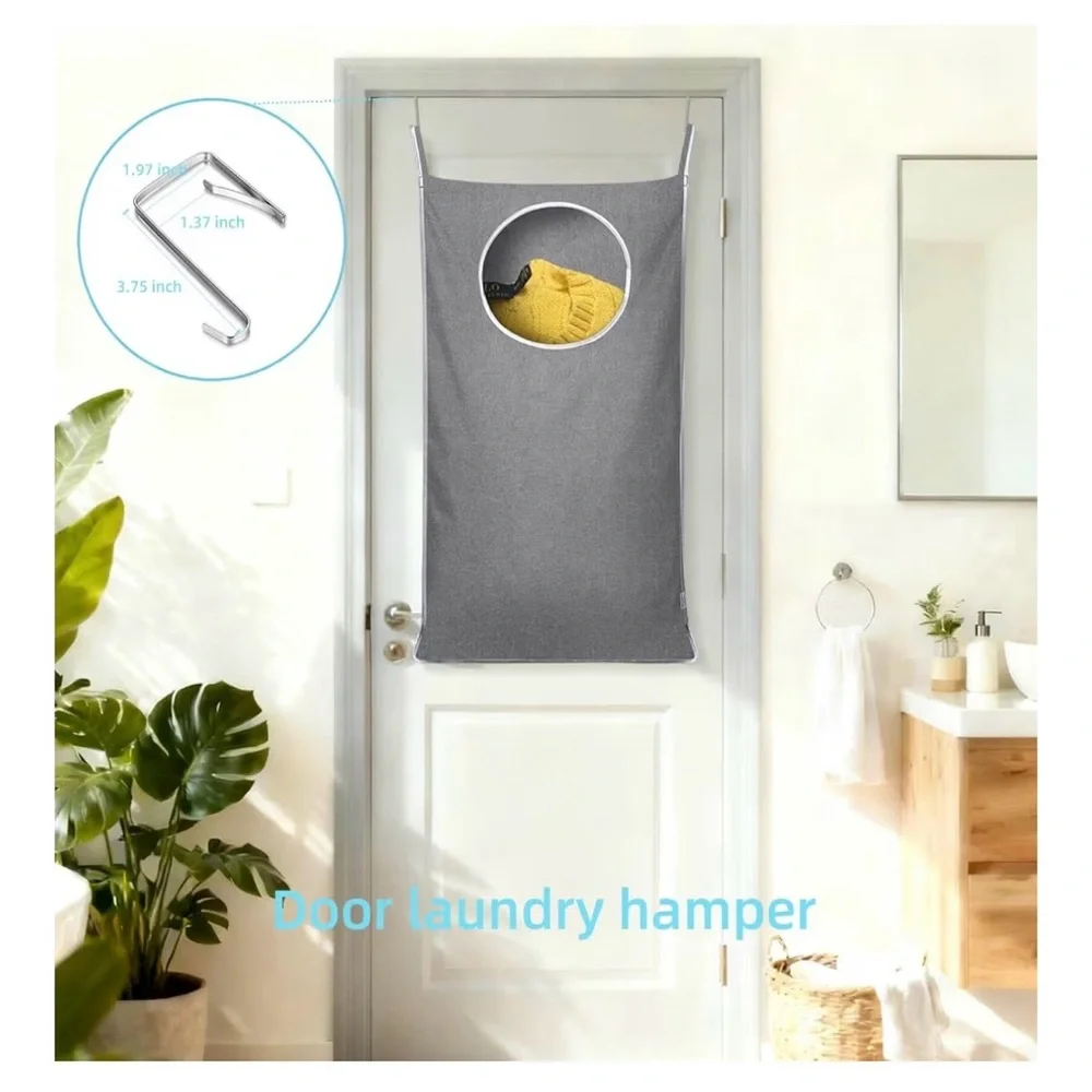 Gray Hanging Laundry Hamper with Hooks (K33)
