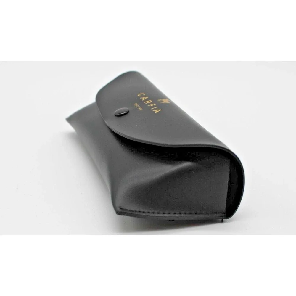 Designer CARFIA Black Leather Sunglasses Eyeglasses Case, Snap Closure