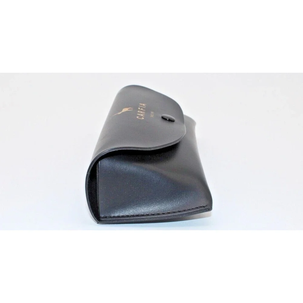 Designer CARFIA Black Leather Sunglasses Eyeglasses Case, Snap Closure
