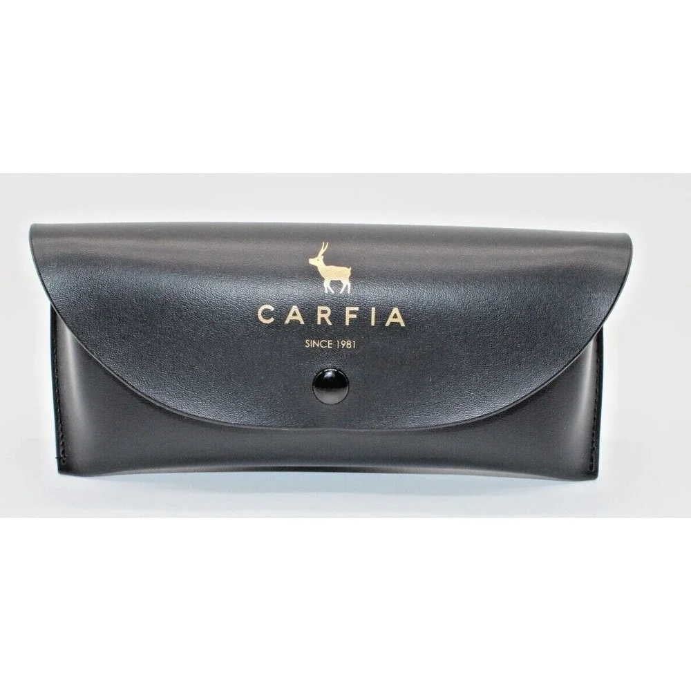 Designer CARFIA Black Leather Sunglasses Eyeglasses Case, Snap Closure