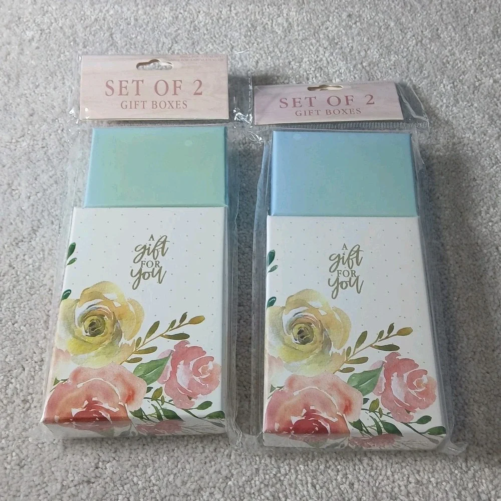 Floral Decorative Gift Boxes Set of 2 Small & 2 Large w Lids 