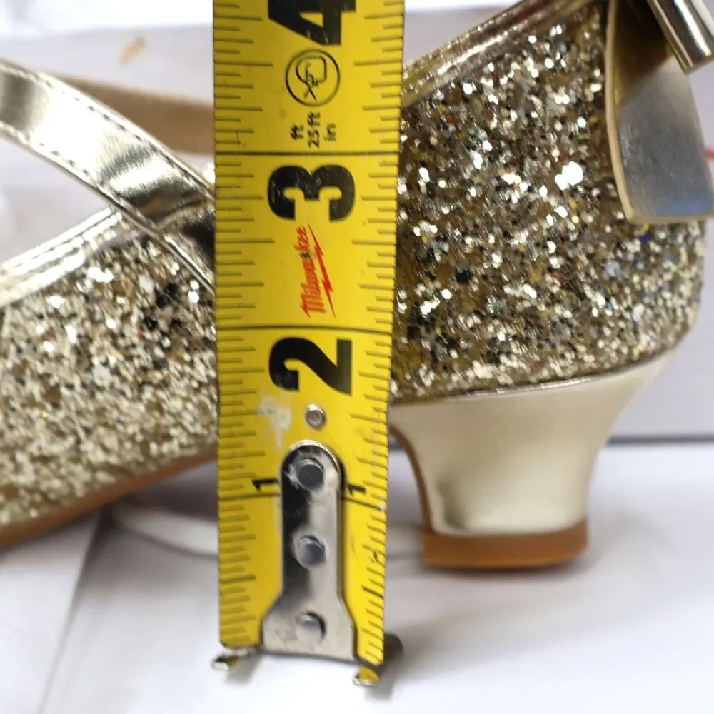 PANDANINJIA Girls Heels, Dress Shoes for Girls, Mary Jane Gold, Sequin SIZE 3