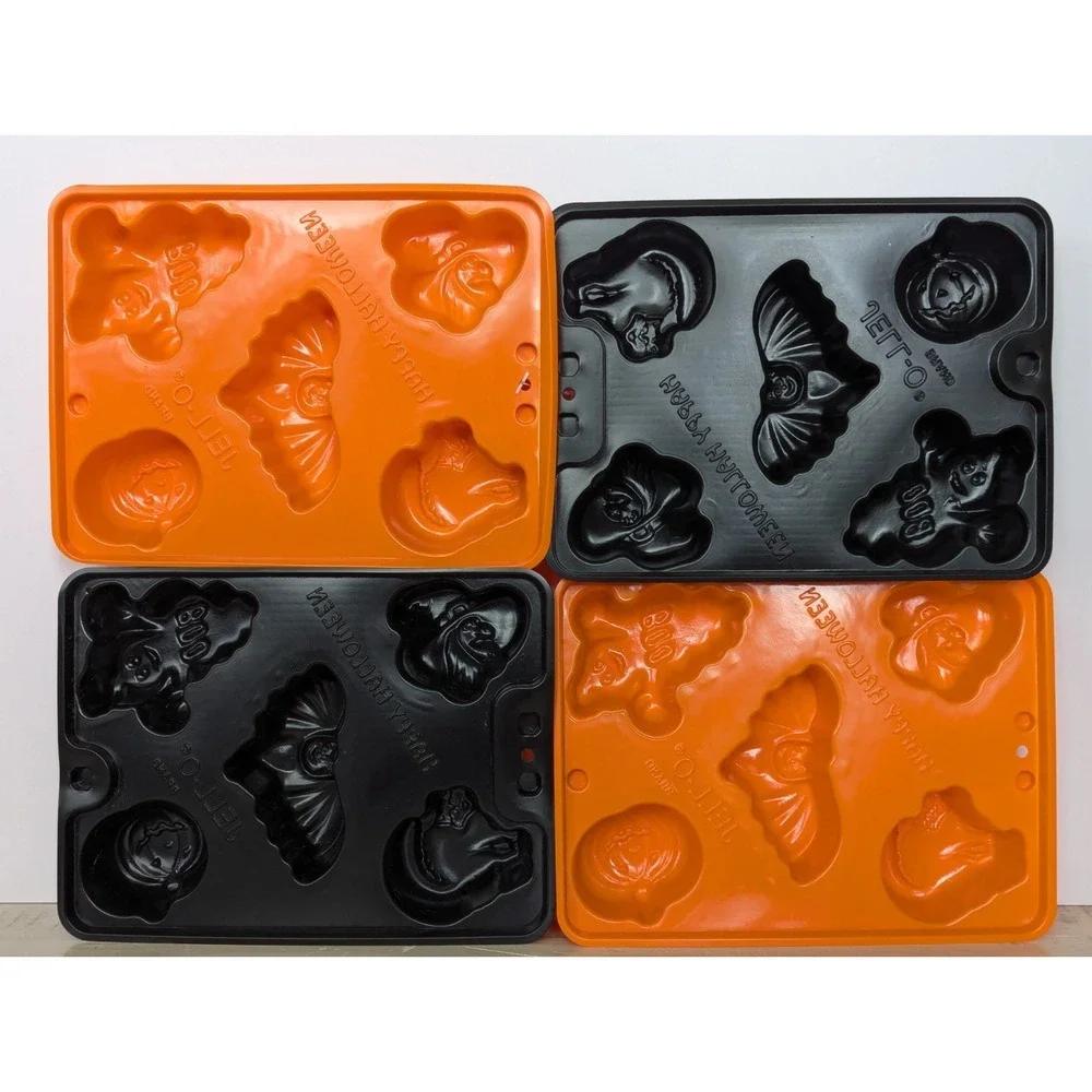Jello Jigglers Plastic Halloween Molds Bat Cat Ghost Witch Pumpkin 4 Trays