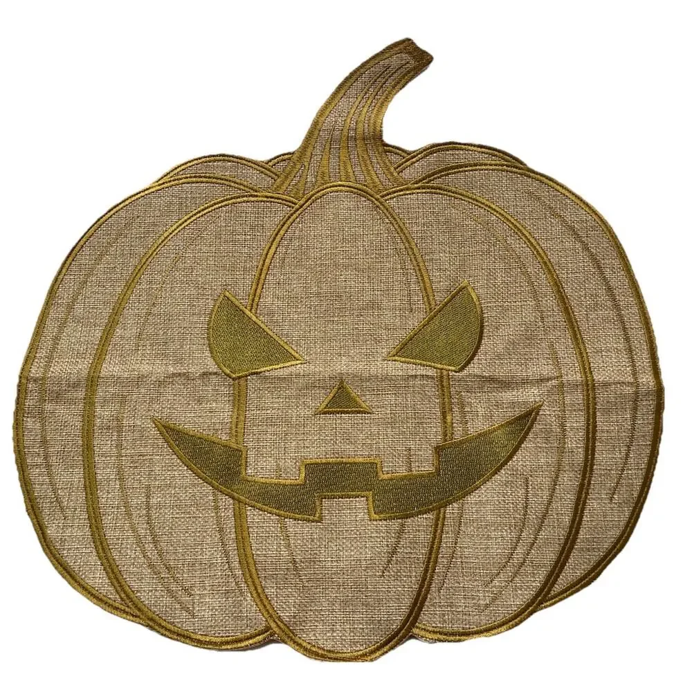 6 Pumpkin Jack O lantern Shaped Burlap Placemats Fall Autumn neutral brown