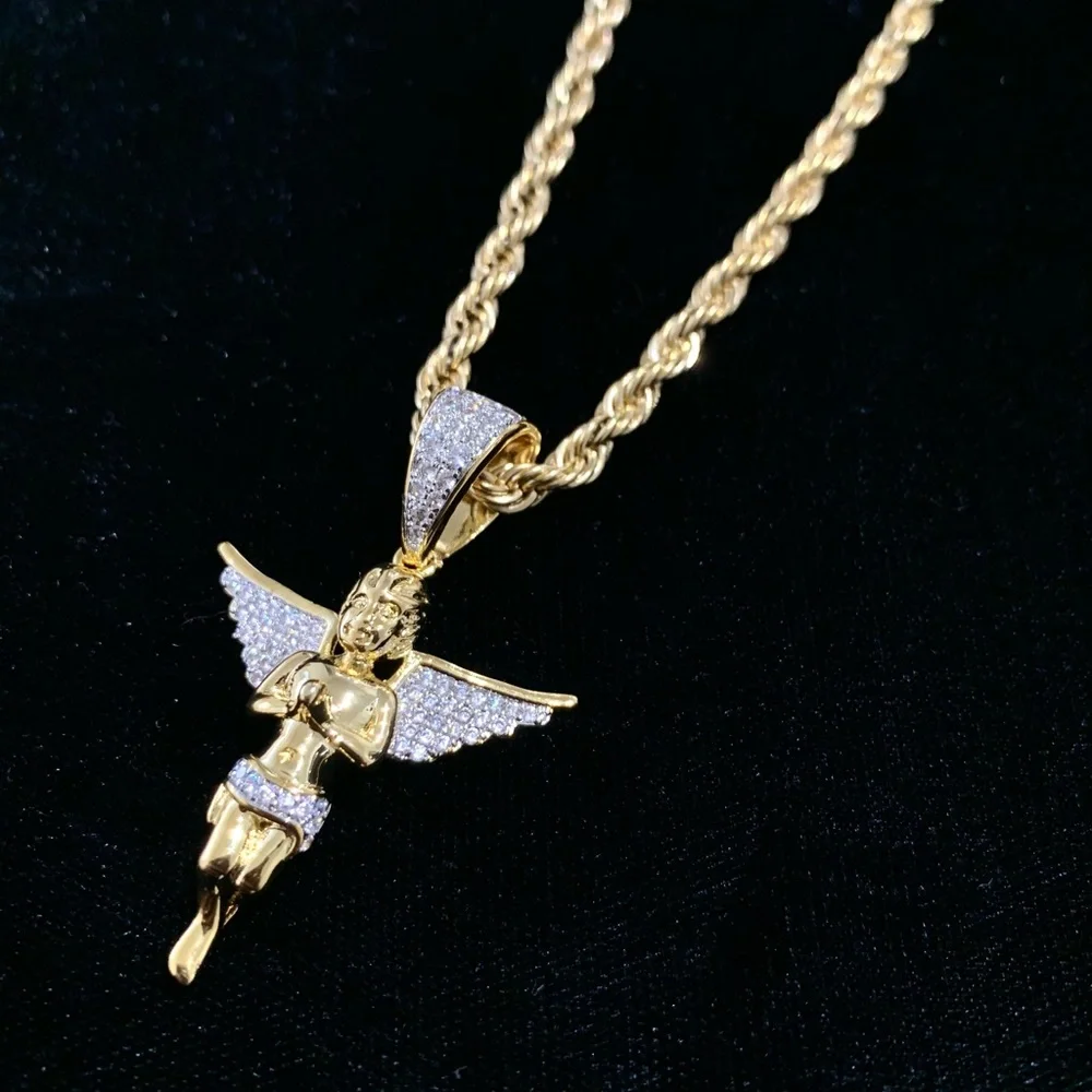 ANGEL FULL DIAMONDS CZ 18K GOLD CHAIN MADE IN ITALY *LIFETIME WARRANTY*