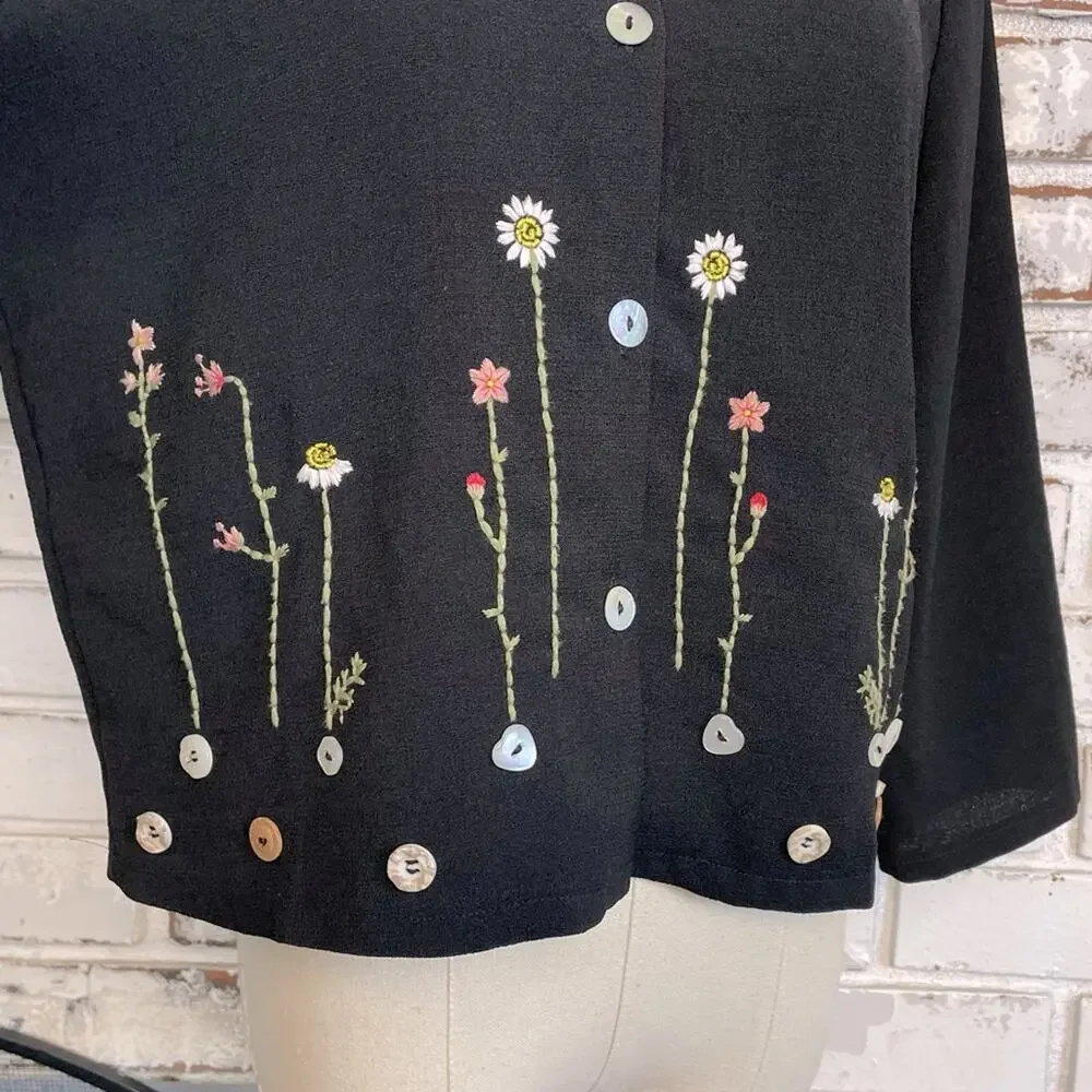 Vintage 90s California Concepts Shell Button Floral Embroidered Blazer Jacket