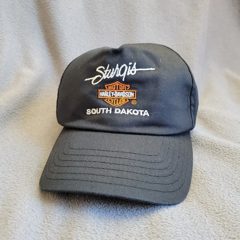 HARLEY DAVIDSON Hat Cap Black Sturgis SD Script Logo Adjustable Breathable Buckl