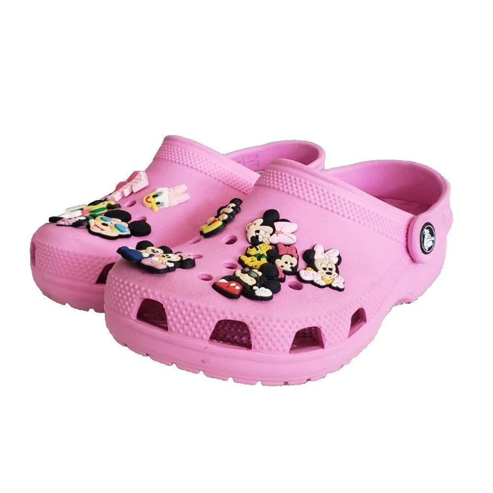 Crocs Classic Clog Junior Size  J1 Taffy Pink Kids Slip on Shoes Mickey & Minnie