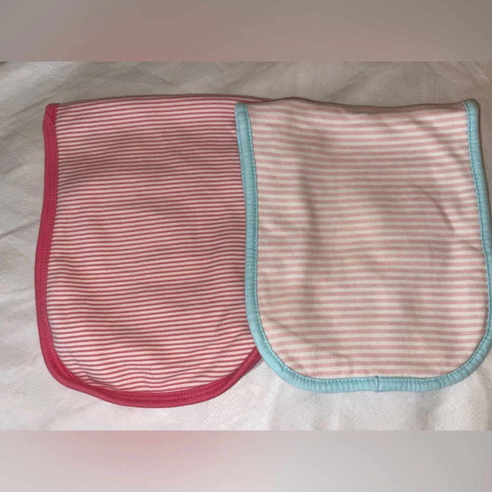 Striped Pink Baby Burp Cloths with Blue and Pink Trim
