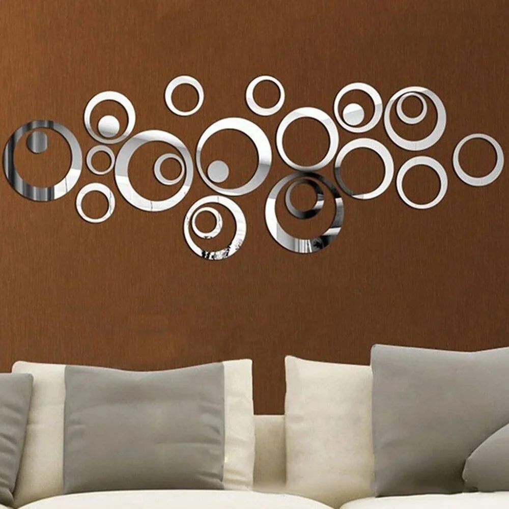 24pcs Grey Circular Mirror Wall Stickers - Stylish DIY Home Decoration