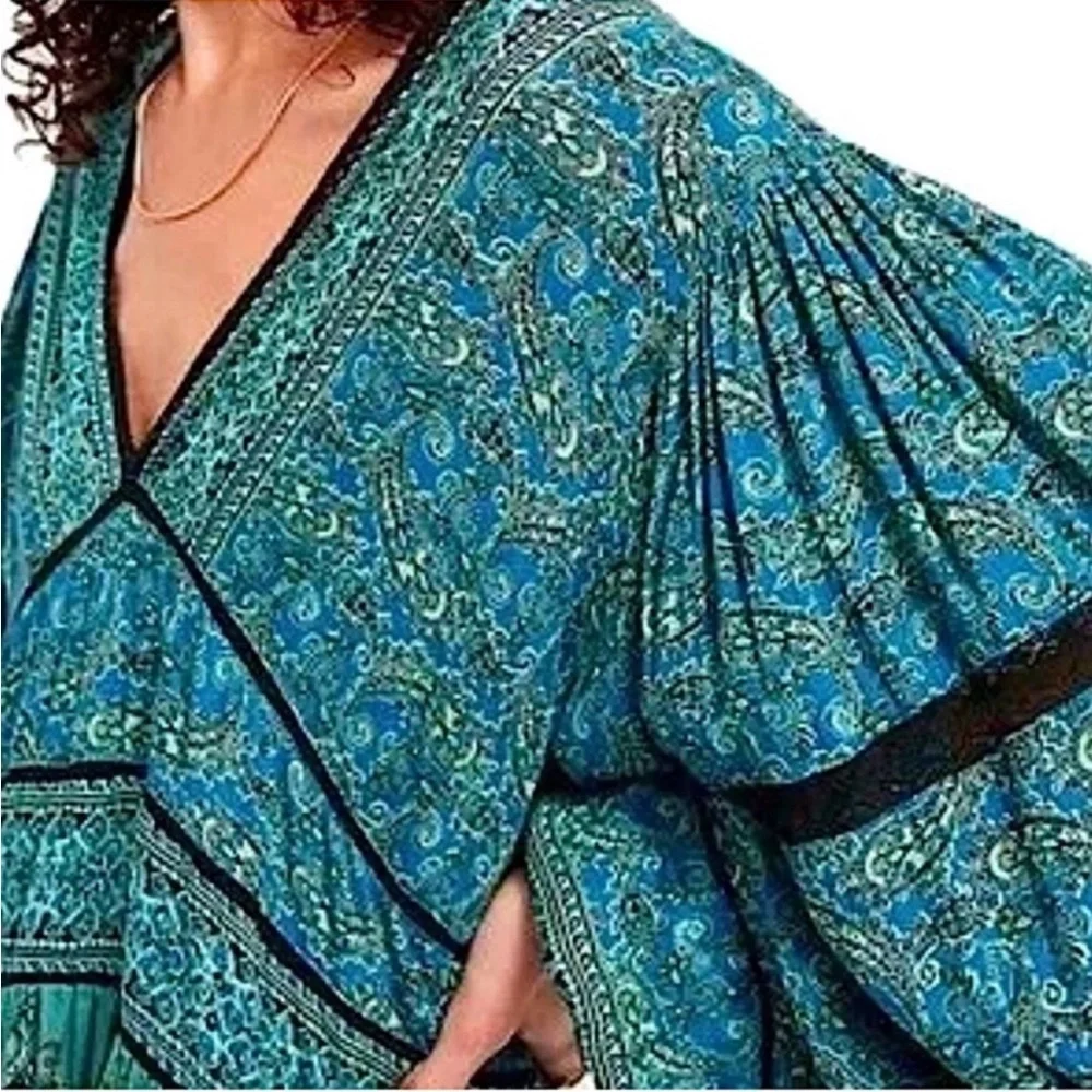 Free People Luna Scarf Print Tunic Ocean Blue Green