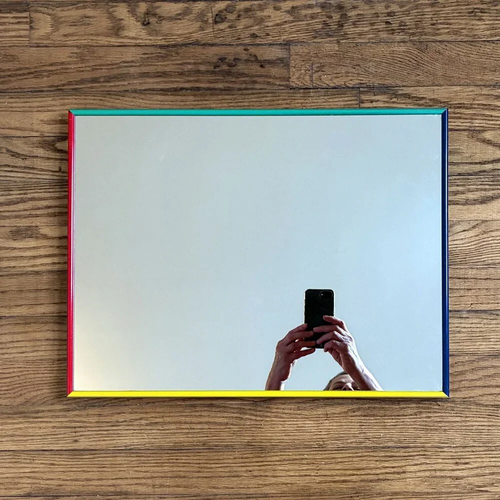 Accent Mirror With an MCM-style 4 colors Blue/Red/Yellow/Teal Metal Frame.