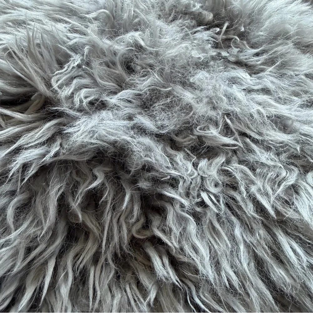 GFI Icelandic Sheepskin Pillow 18”x18” Gray Long Wool Fur.