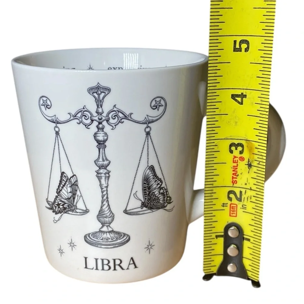 Williams Sonoma Libra Scale w/ Butterflies Black & White Coffee Tea Mug Cup