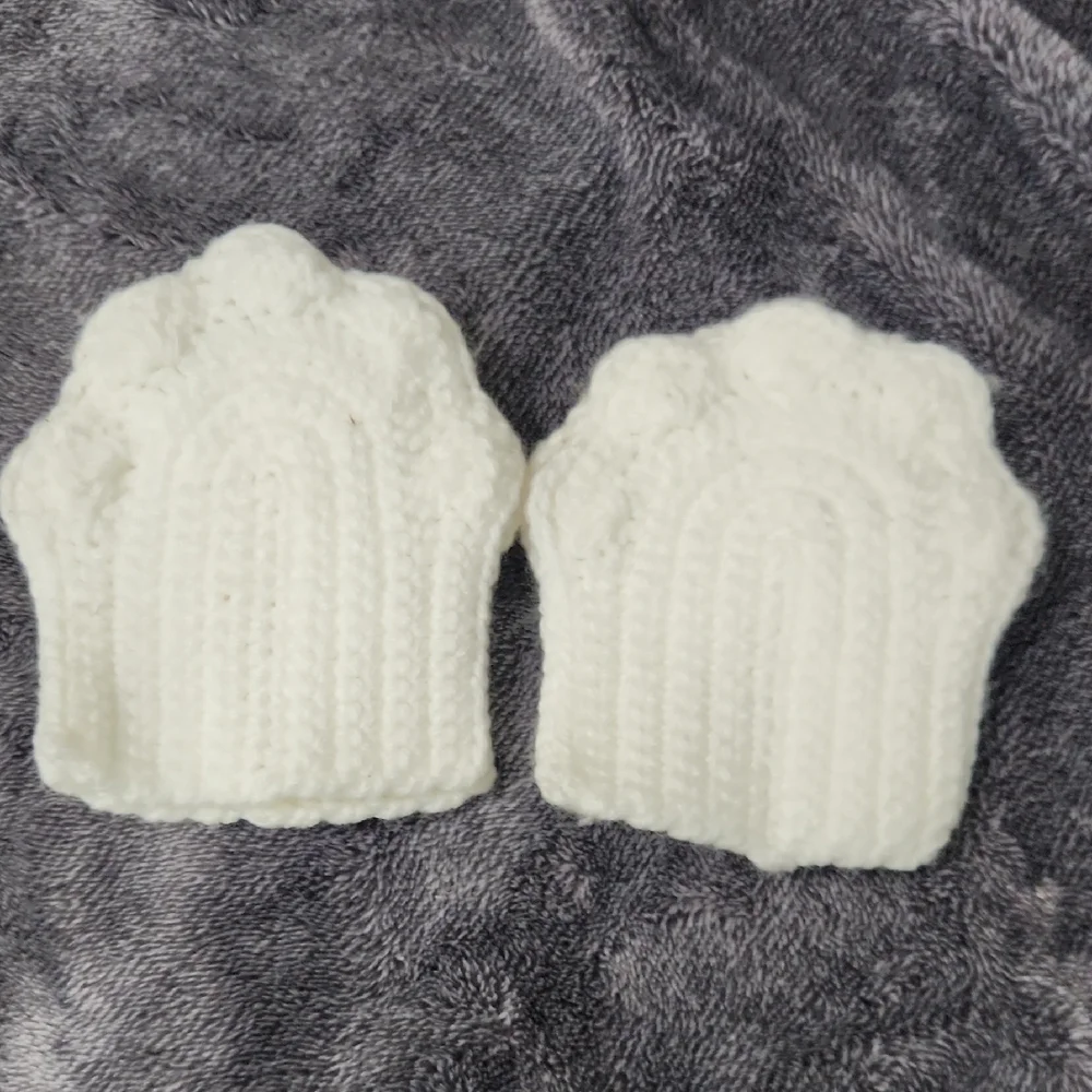 Cute Cat Paw Knit Fingerless Gloves for Teen - White & Pink