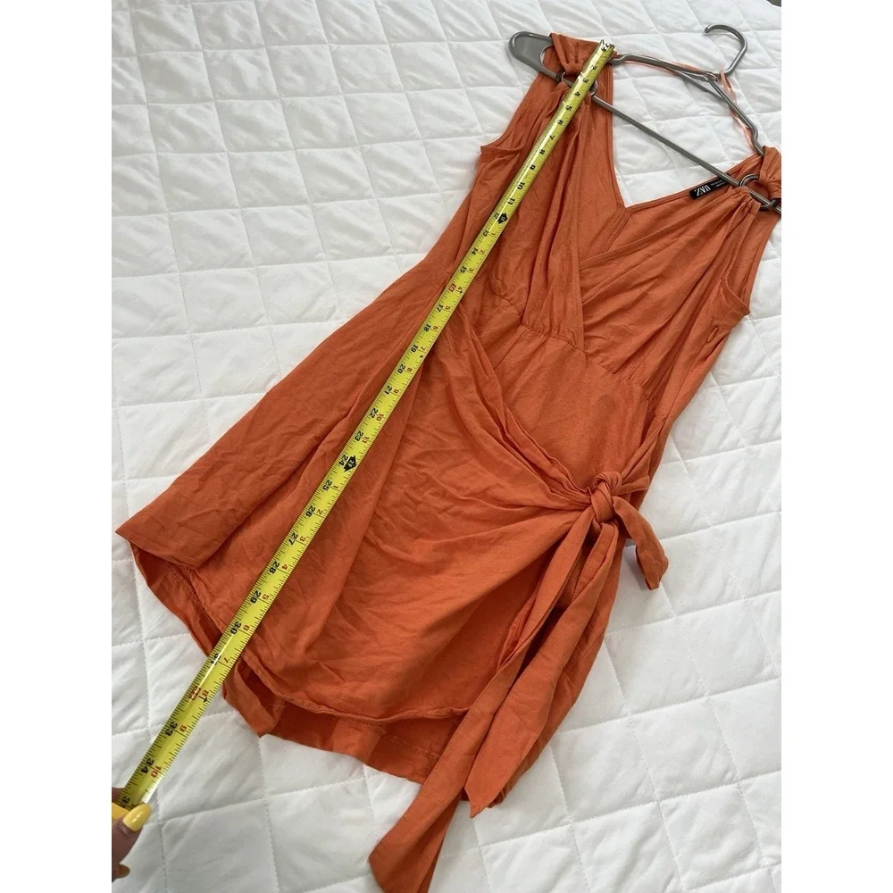 ZARA Orange Wrap Romper Ring Strap V Neck Tie Side Summer Vacation Resort Size S