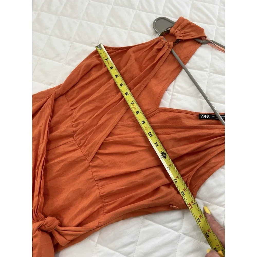 ZARA Orange Wrap Romper Ring Strap V Neck Tie Side Summer Vacation Resort Size S