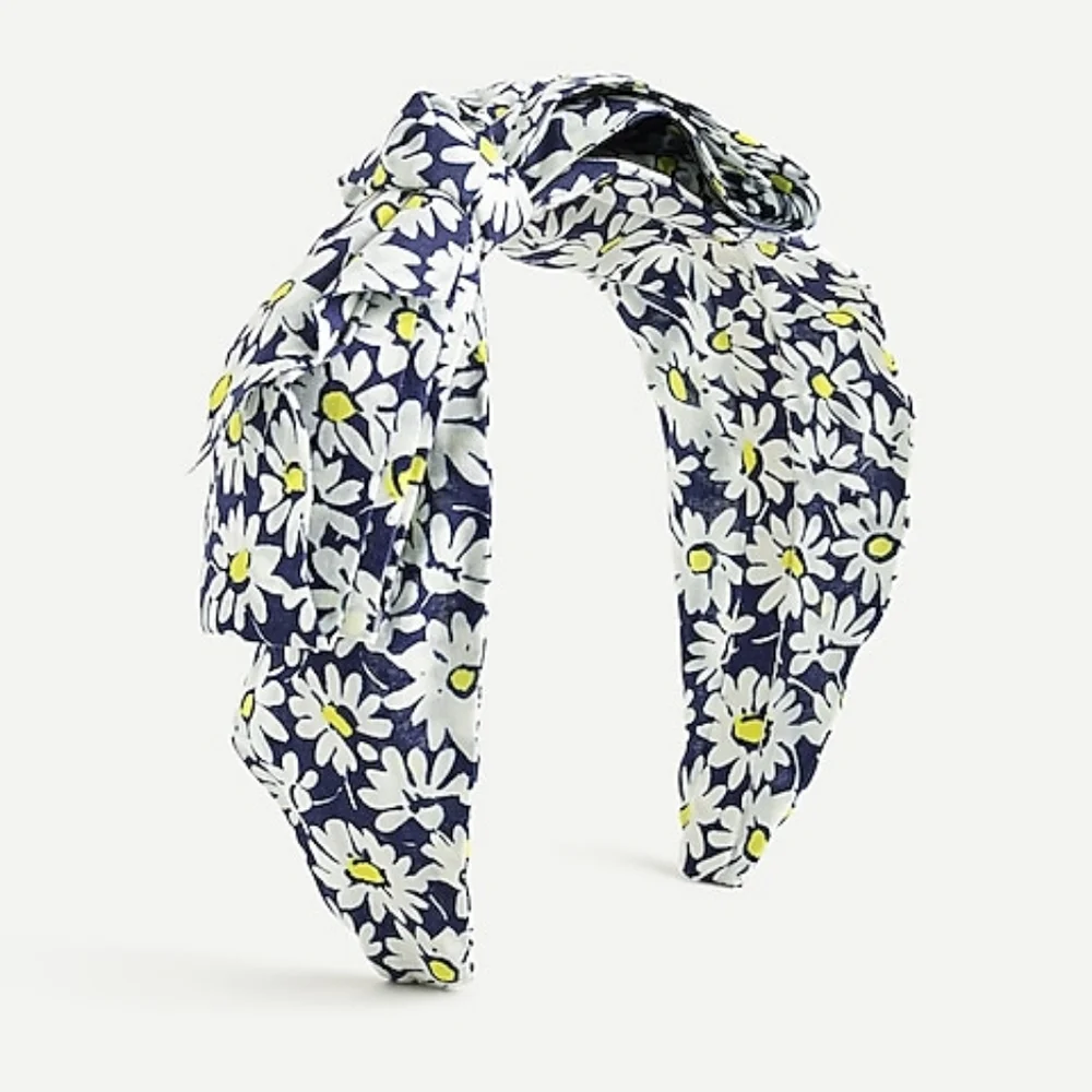 Crewcuts girls floral big bow cotton headband, White/ Blue