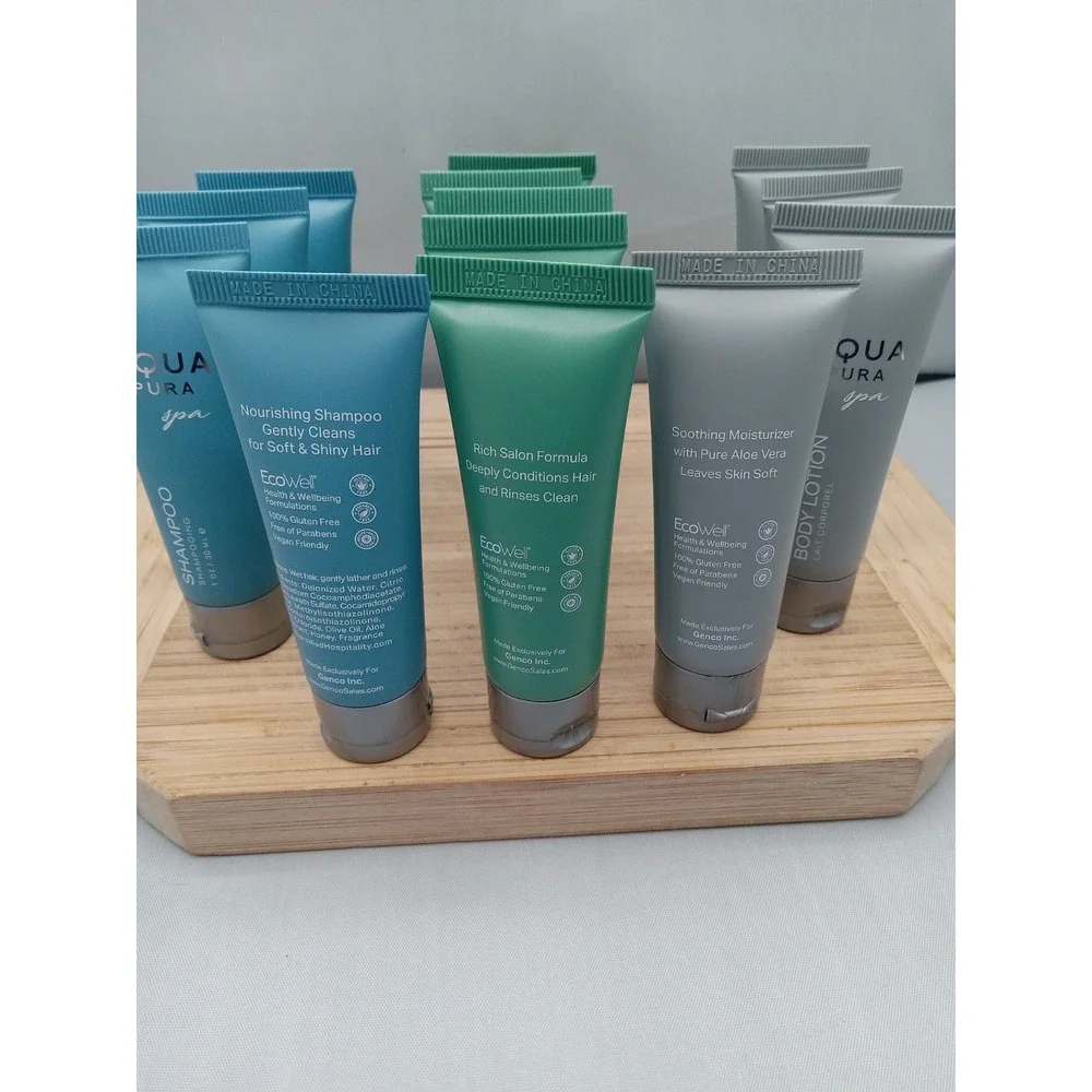 Aqua Pura 5 SHAMPOO 5 Condltion 4Body Lotion ECOWELL 1 OZ NEW Travel Size 1oz.