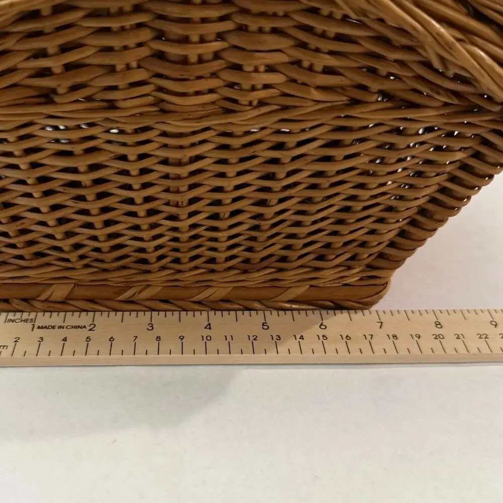 Wicker Basket Sewing Double Hinged Lid Bead Cord Tie Closure 10 x 12