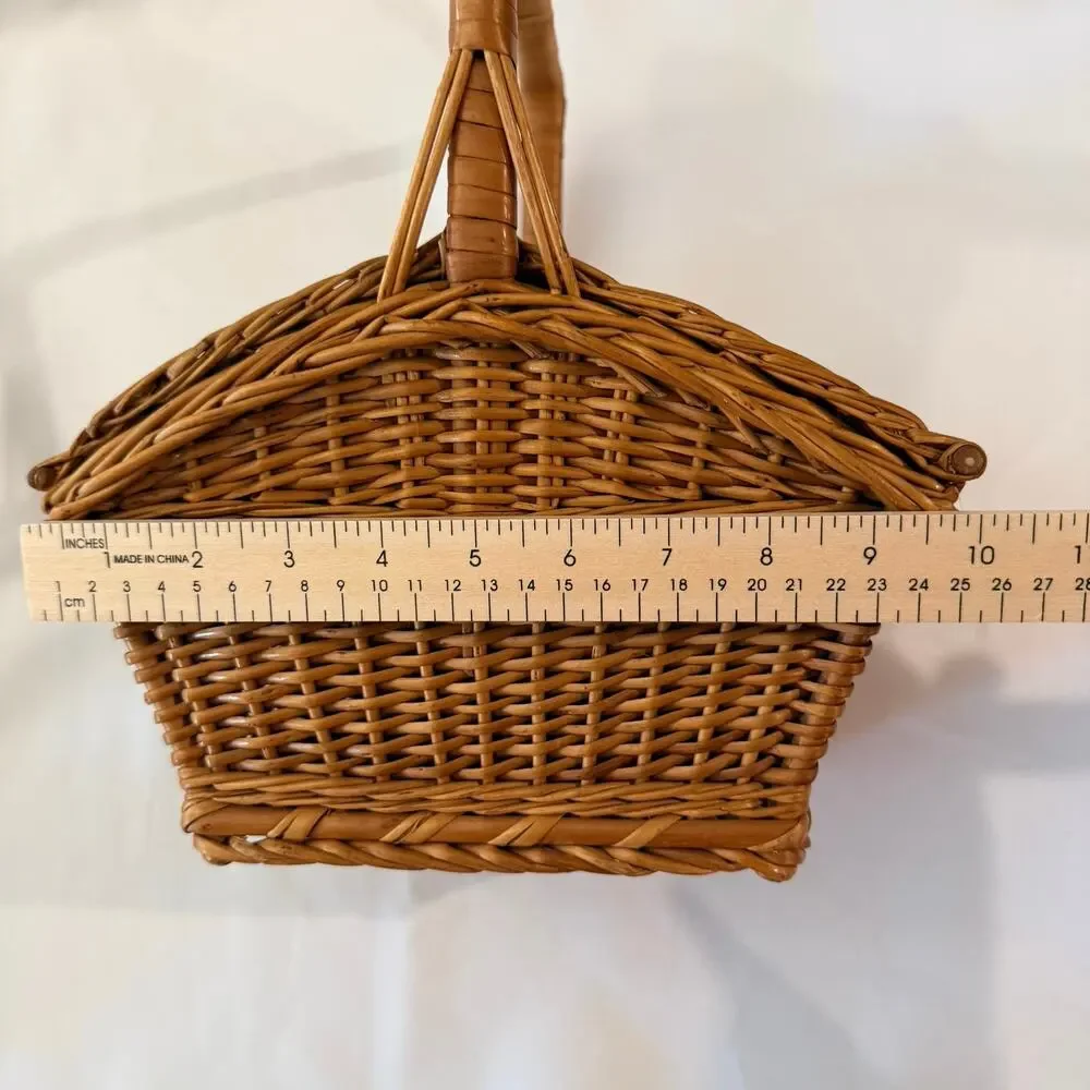 Wicker Basket Sewing Double Hinged Lid Bead Cord Tie Closure 10 x 12