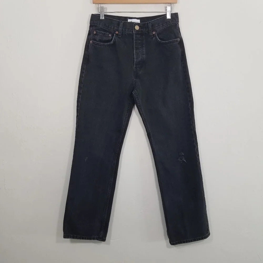 Zara High Rise Straight Jeans Black Size 4