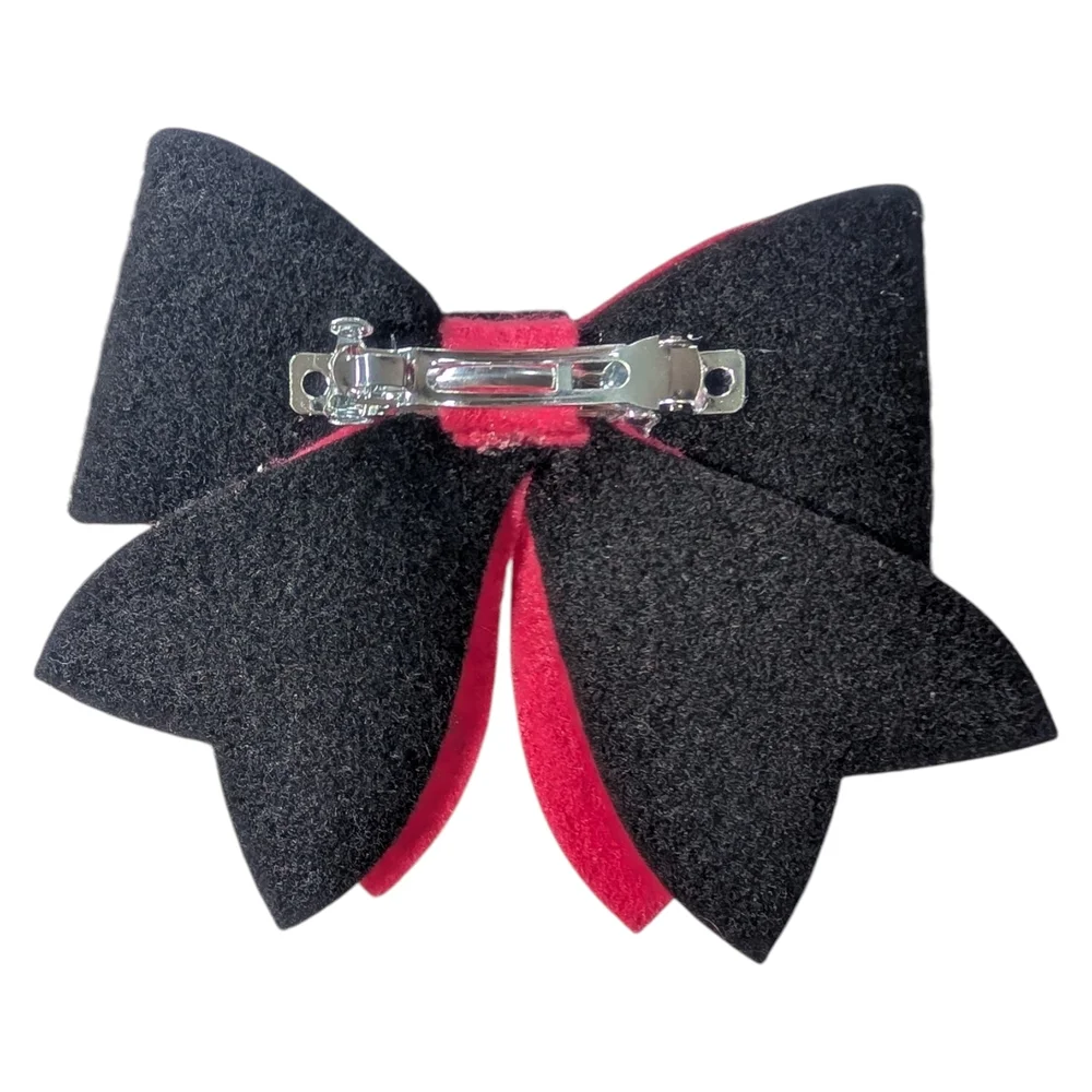 Pink & Black Felt Hair Bow Clip