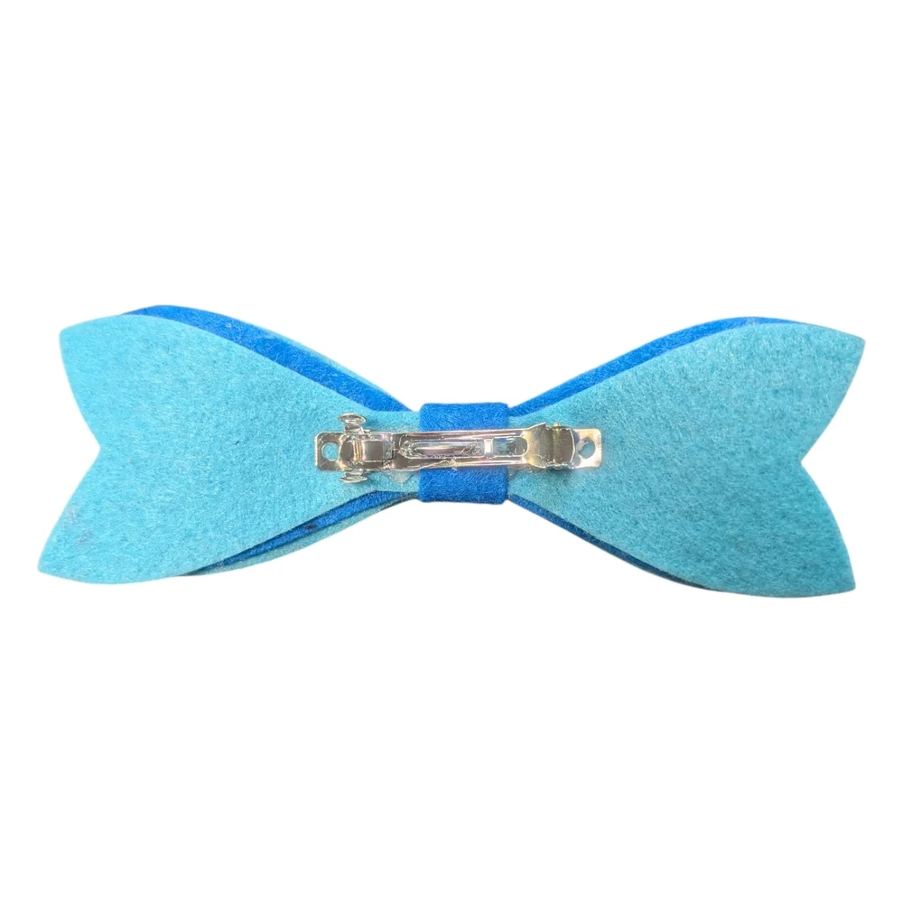 2 Tone Blue Felt Hair Bow Clip