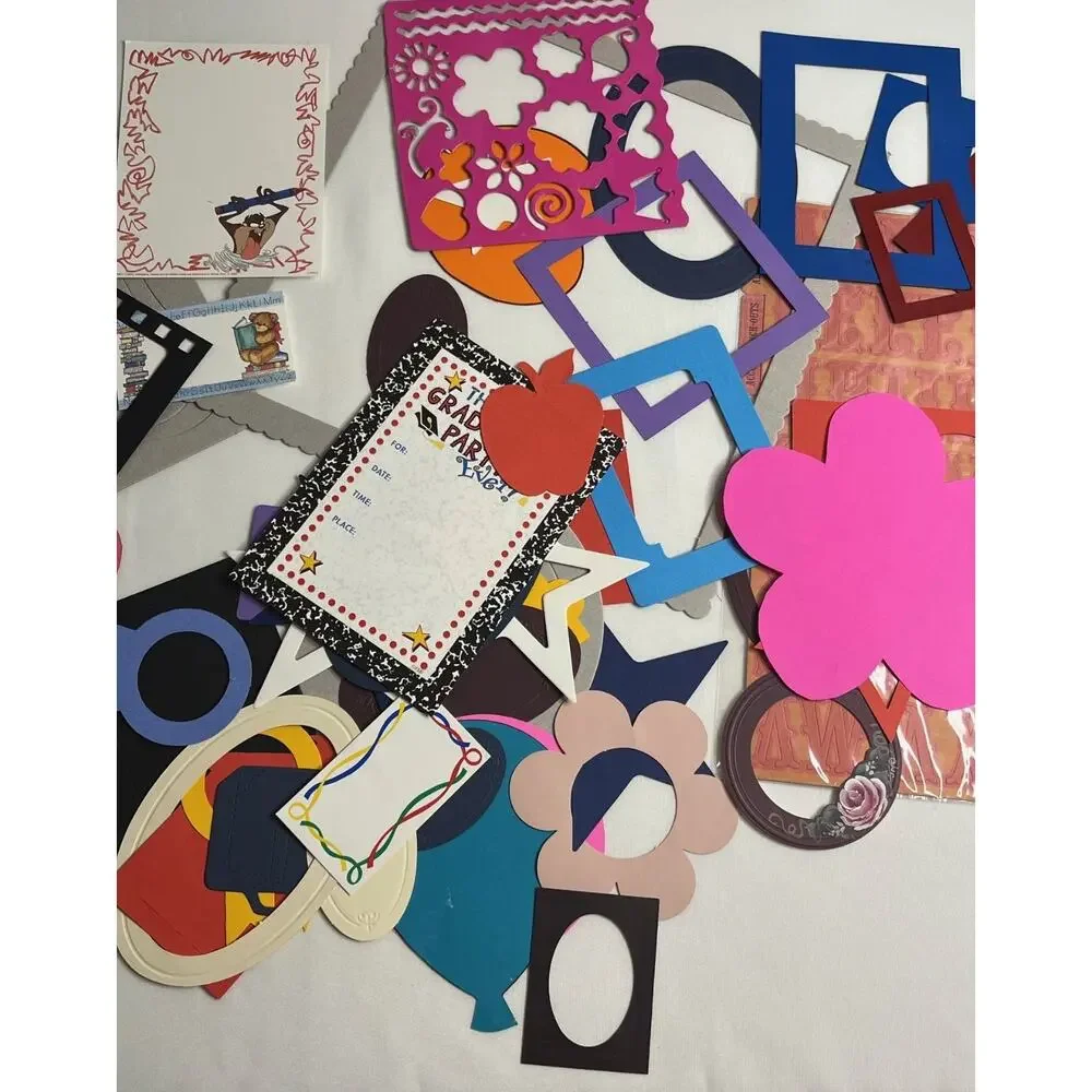 Vintage Scrapbook Die Cuts Lot Back to School Graduation Frames Stencil Alphabet