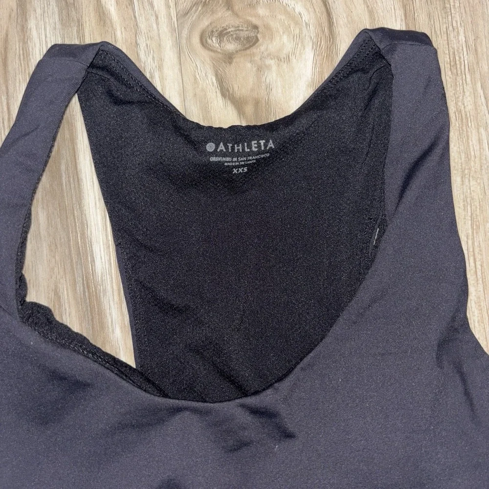 Athleta Conscious Crop Powervita Longline Sports Bra Black XXS Yoga