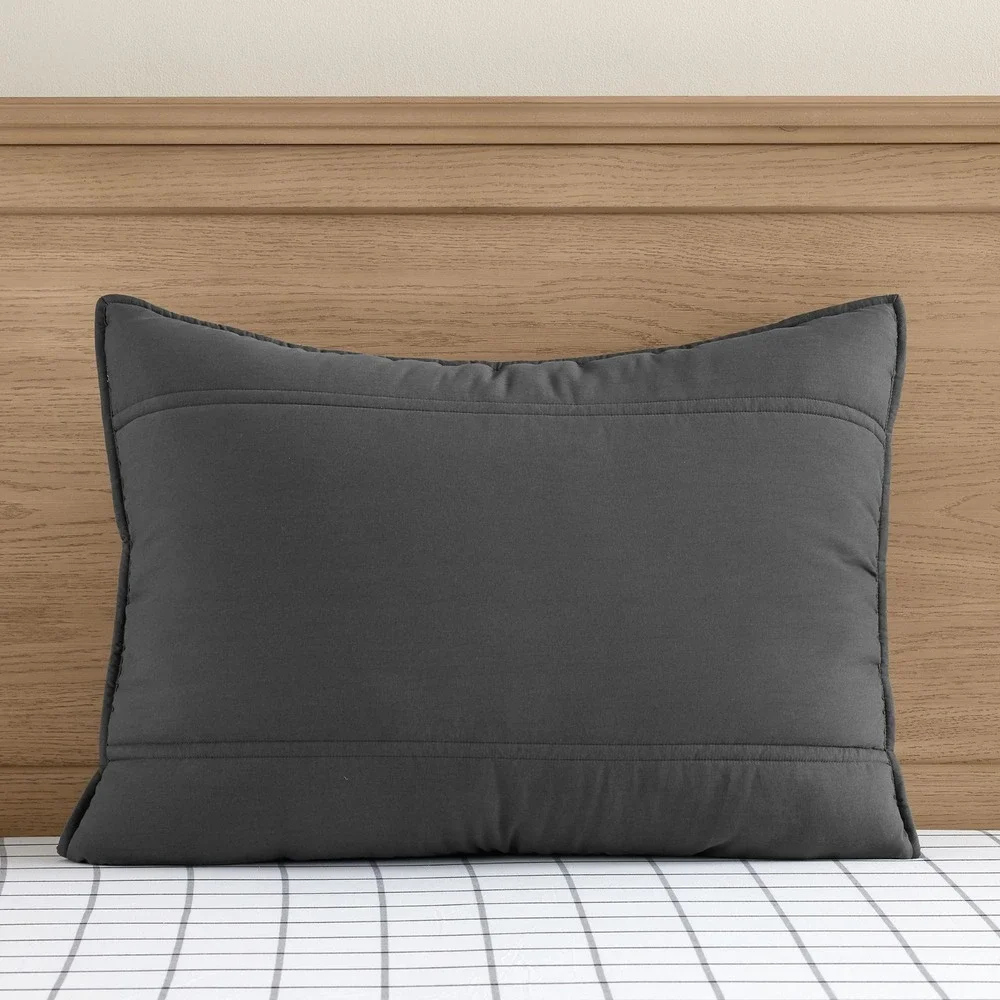 Pottery‎ Barn Teen Super Plush Stripe Standard Pillow Sham in Charcoal NEW