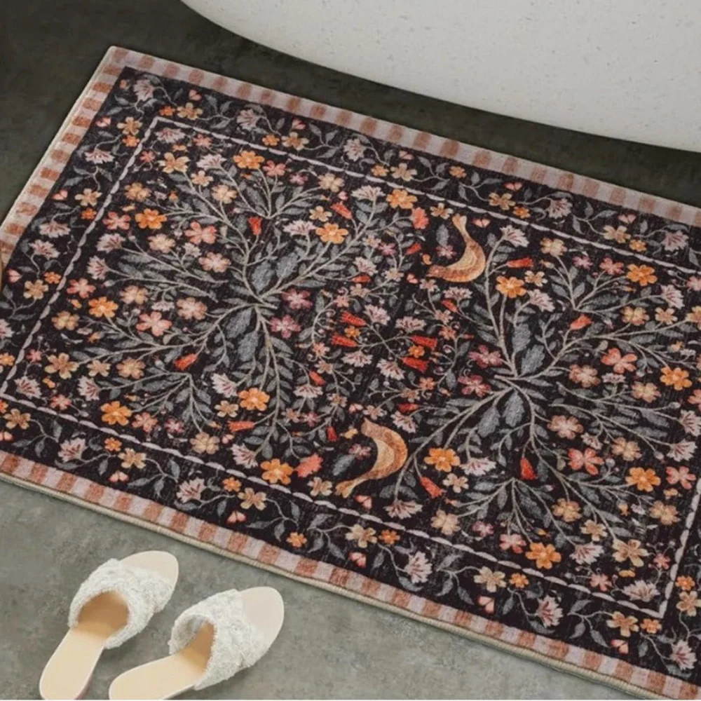 Bohemian Pattern Accent Rug - Black & Orange 2X3 Feet