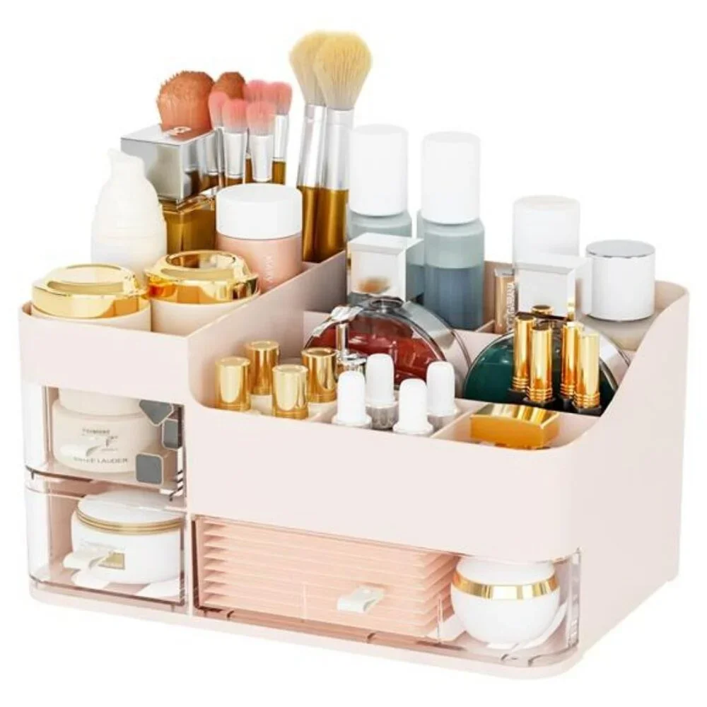 Pink Makeup Organizer with Drawers Large Skincare Vanity Storage Box