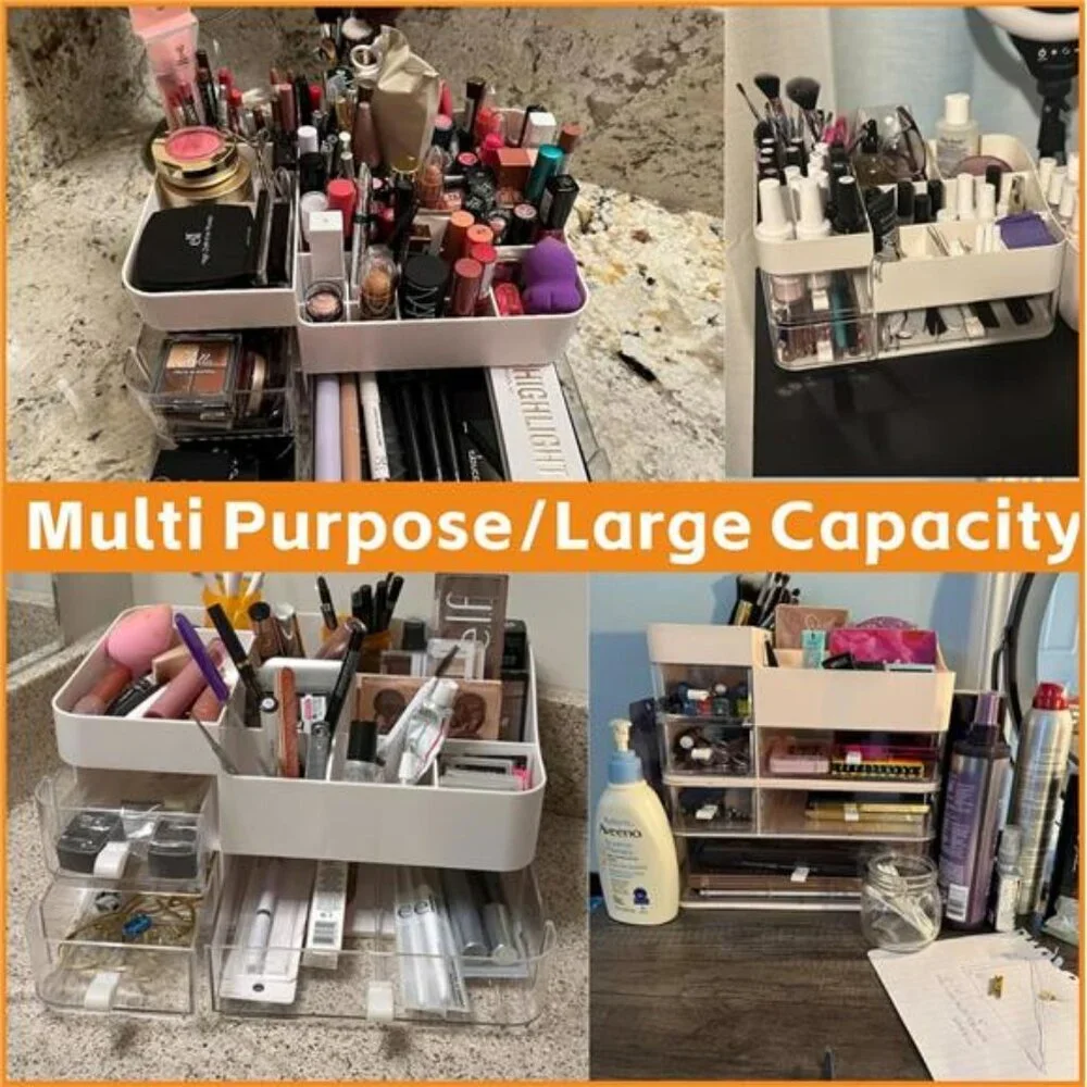 Pink Makeup Organizer with Drawers Large Skincare Vanity Storage Box
