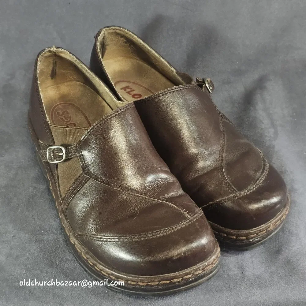 Klogs Brown Leather Clogs With Side Buckle Slip Resistant/ Non- Marking Size 7 M