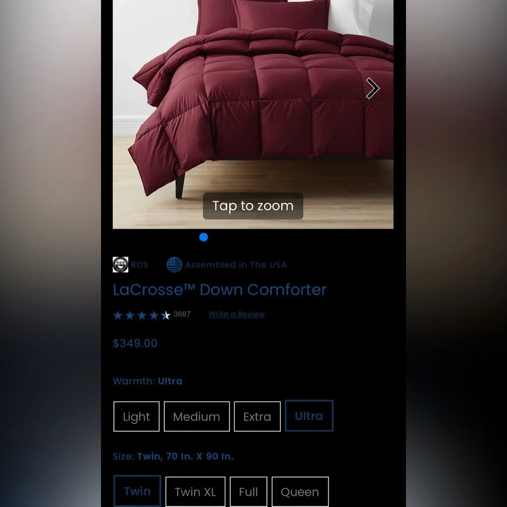 LaCrosse™ Down Comforter Twin Ultra Warmth Col: Merlot !!!
