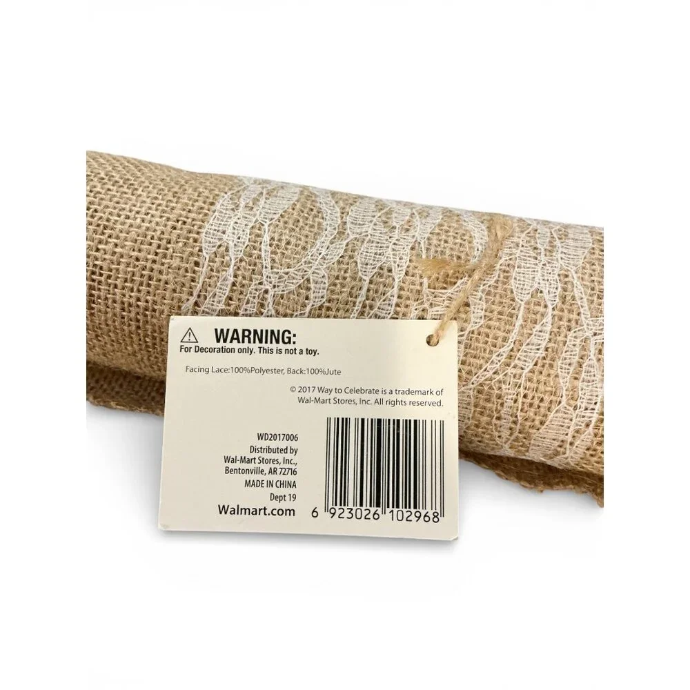 Celebrate Burlap Table Runner With Lace 12 In X 8 Ft Beige & White Rustic Weddin