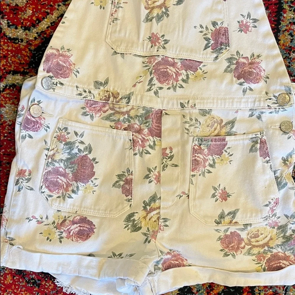 Floral Print Short Overalls