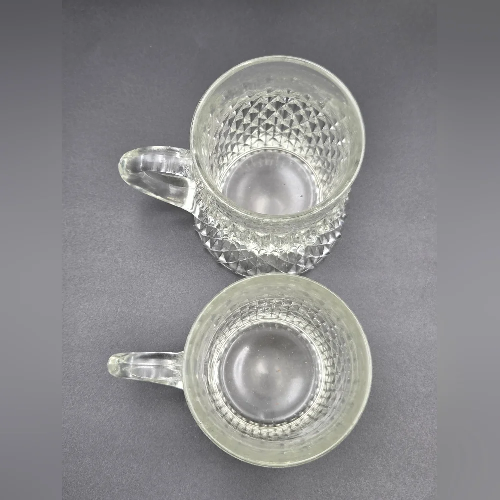 Indiana Glass Diamond Point Handled Coffee Mug Clear Cup Beer Set of 2