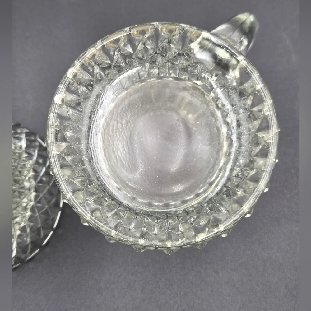 Indiana Glass Diamond Point Handled Coffee Mug Clear Cup Beer Set of 2