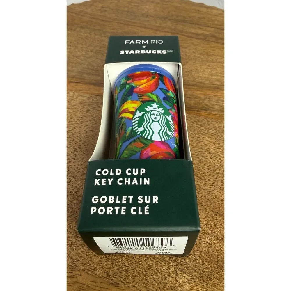 NIB Starbucks Plastic Cold Cup Keychain Farm Rio + Starbucks Banana Mixup