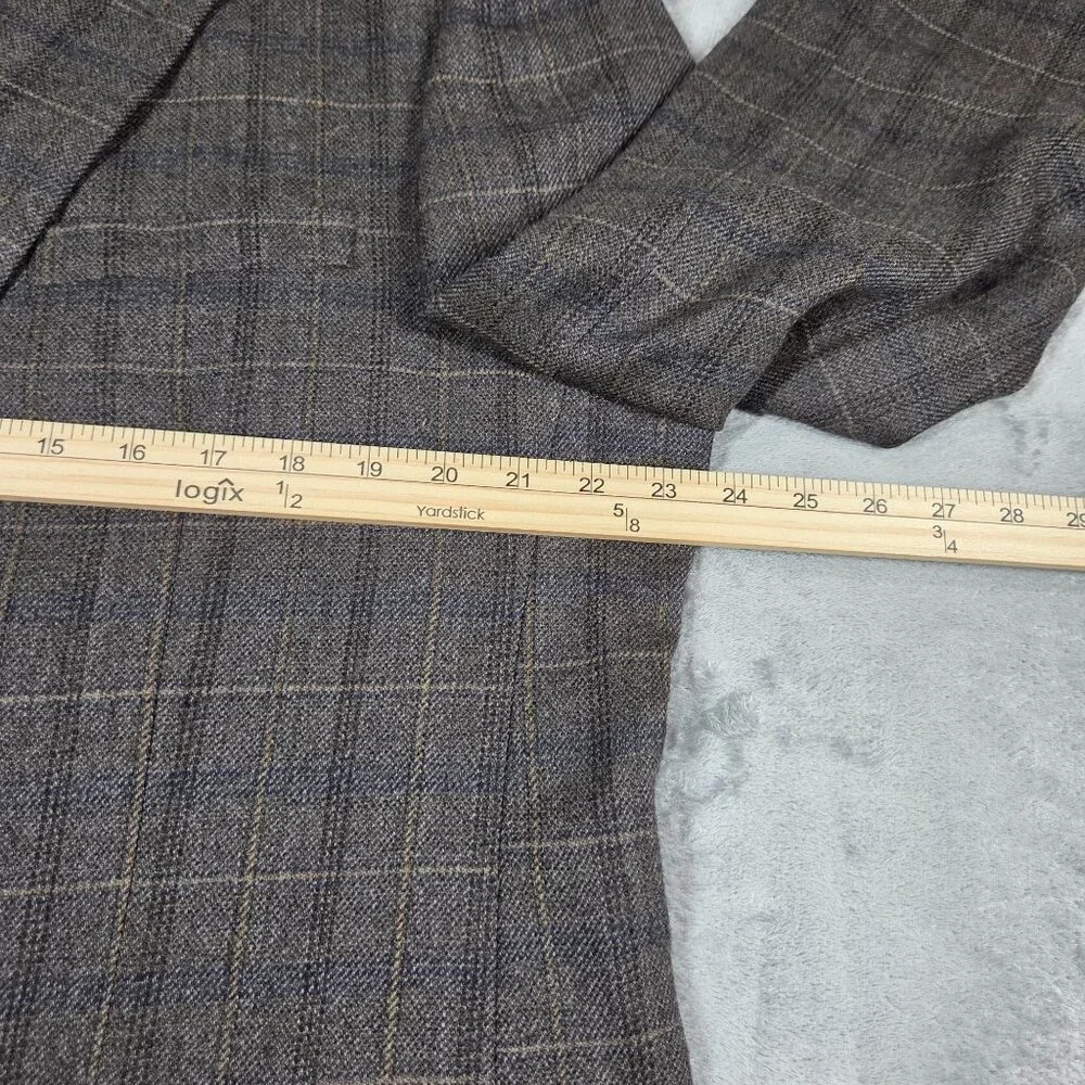 Joseph & Feiss Sport Coat Mens 44R Gray Brown Glen Plaid Wool Blazer Jacket