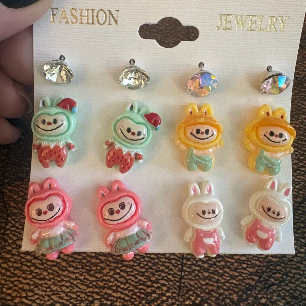 Cute Labubu Character Stud Earring Set