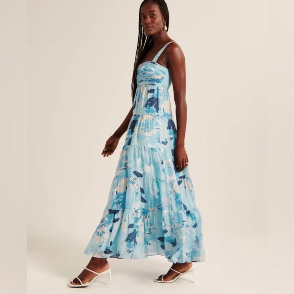 Abercrombie Blue Floral Babydoll Maxi Dress NWT