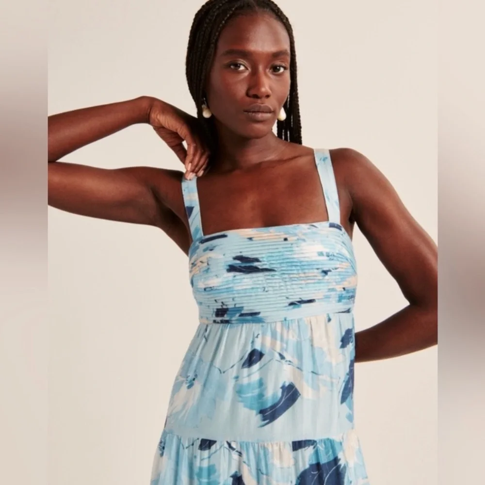Abercrombie Blue Floral Babydoll Maxi Dress NWT