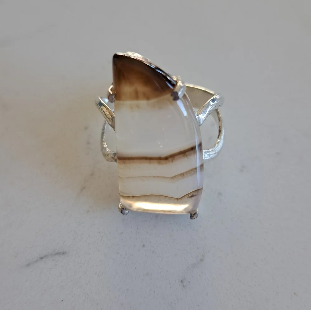 Men's Artisan Agate Ring, Sz 12, Genuine In SS